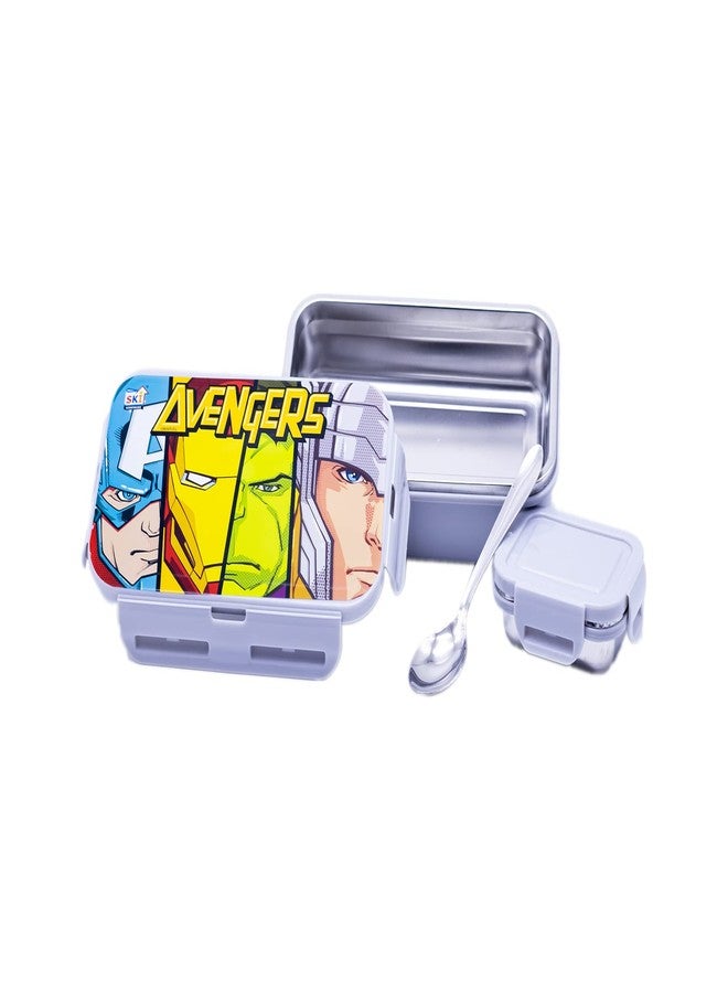 SKi Homeware "Marvel Avenger Faces Printed Fast Trak (Small) Insulated Steel Lunch Box for Kids (Grey) - Image 1
